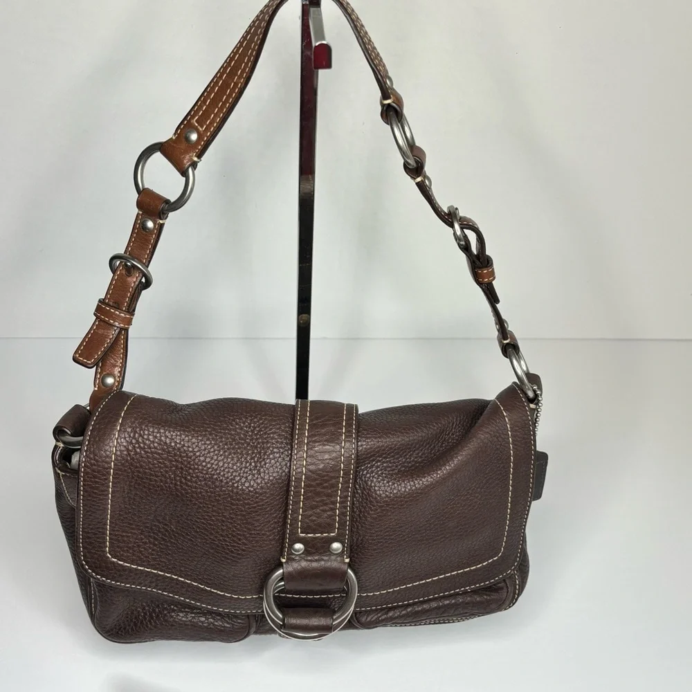 Vintage Y2K Coach Chelsea Bag Flap Hobo Brown Pebbled Leather Snap Closure‎